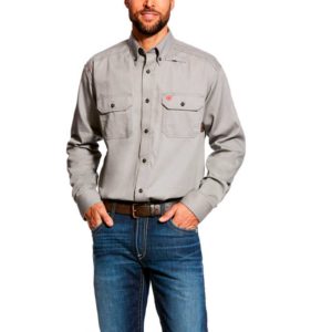 Ariat-FR-Solid-Work-Shirt-Silver-Fox-Front