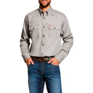 Ariat-FR-Solid-Work-Shirt-Silver-Fox-Front